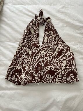 Zara Brown and White Paisley Halter Top